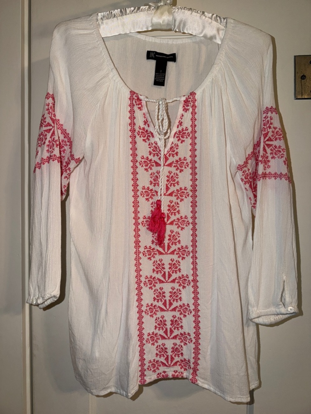 INC Boho Tunic, Embroidered Front, Size Fits Like M, EUC, Lightweight Feminine